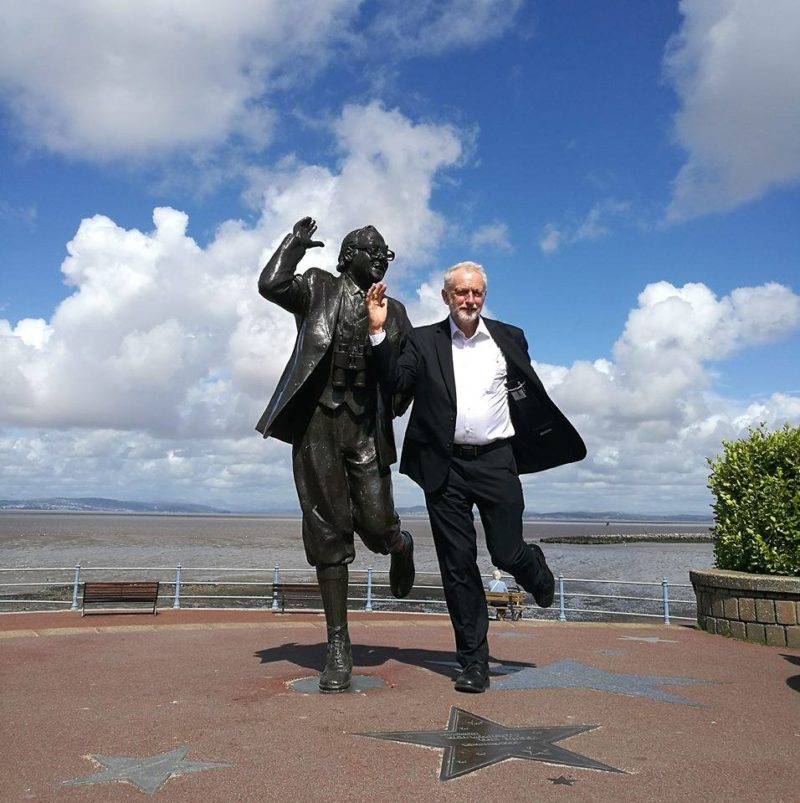 Jeremy Corbyn by the Eric Morecambe Statue - Photo courtesy of Alan Gregson